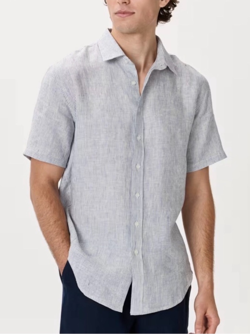 Quince 100% European Linen Relaxed Short Sleeve Shirt Pinstripe Button-Up 3X